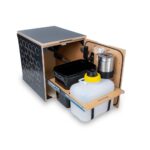 Trenntoilette campbee Hive One anthrazit geöffnet mit ausziehbarem Innenleben